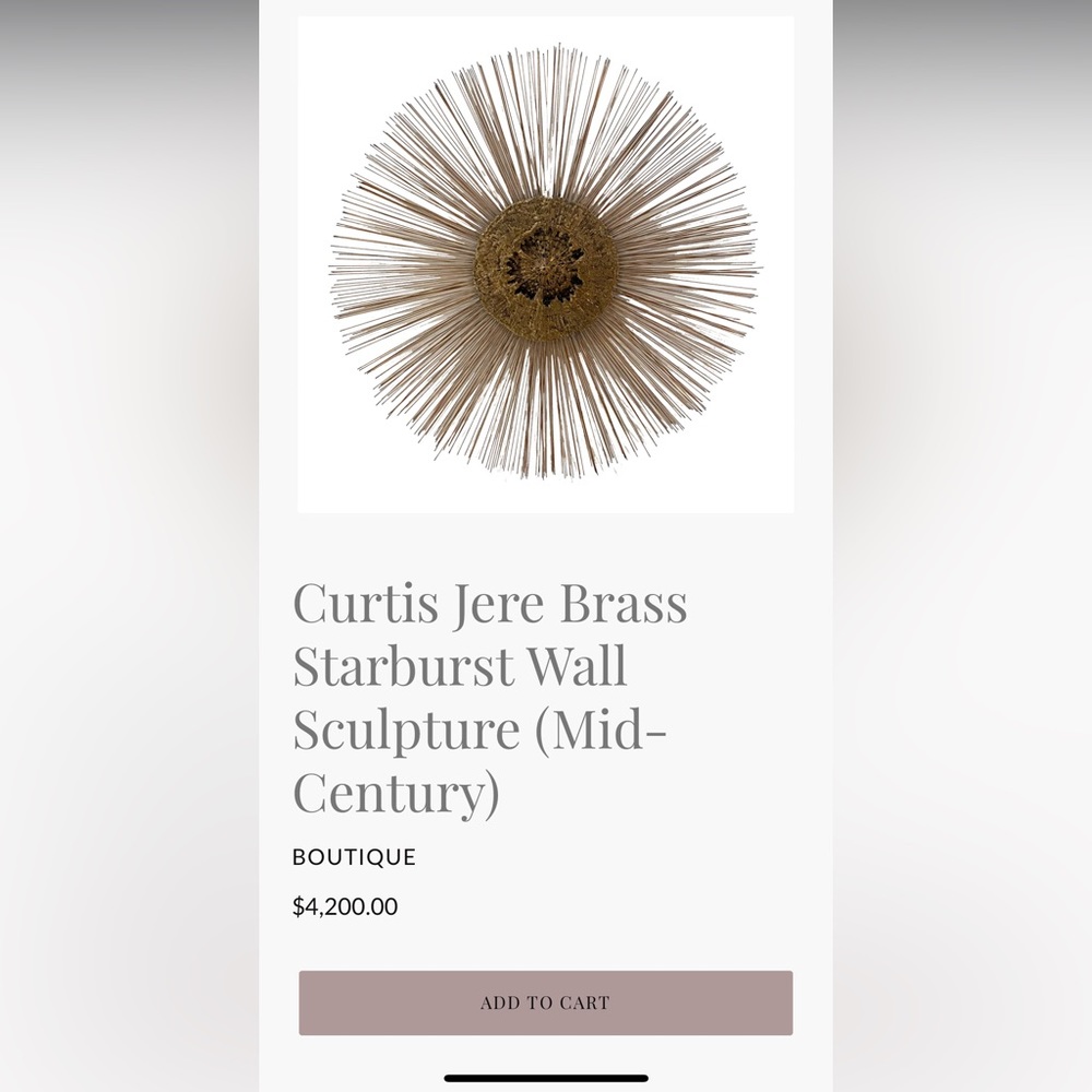 RARE Mid-Century Starburst Wall Sculpture - Curtis Jere Brass - Picture 3 of 3